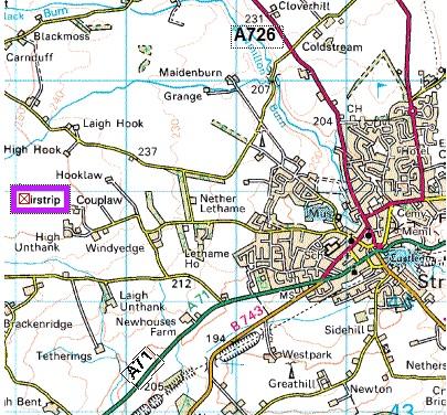 Map of the roads around Strathaven Airfield